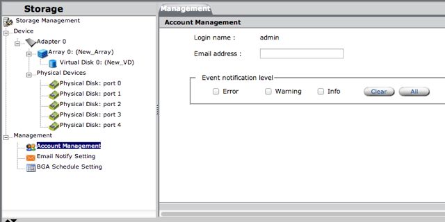 Screenshot showing the account management screen