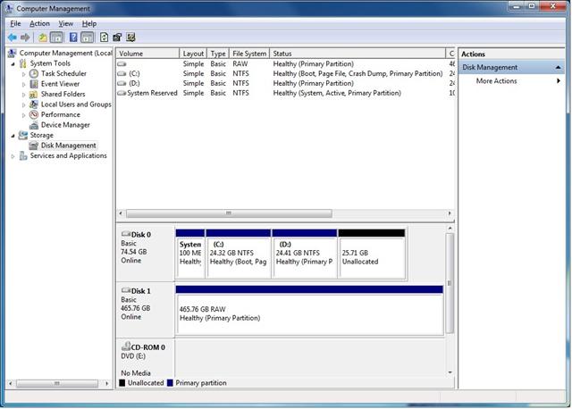 Disk management with RAW drive